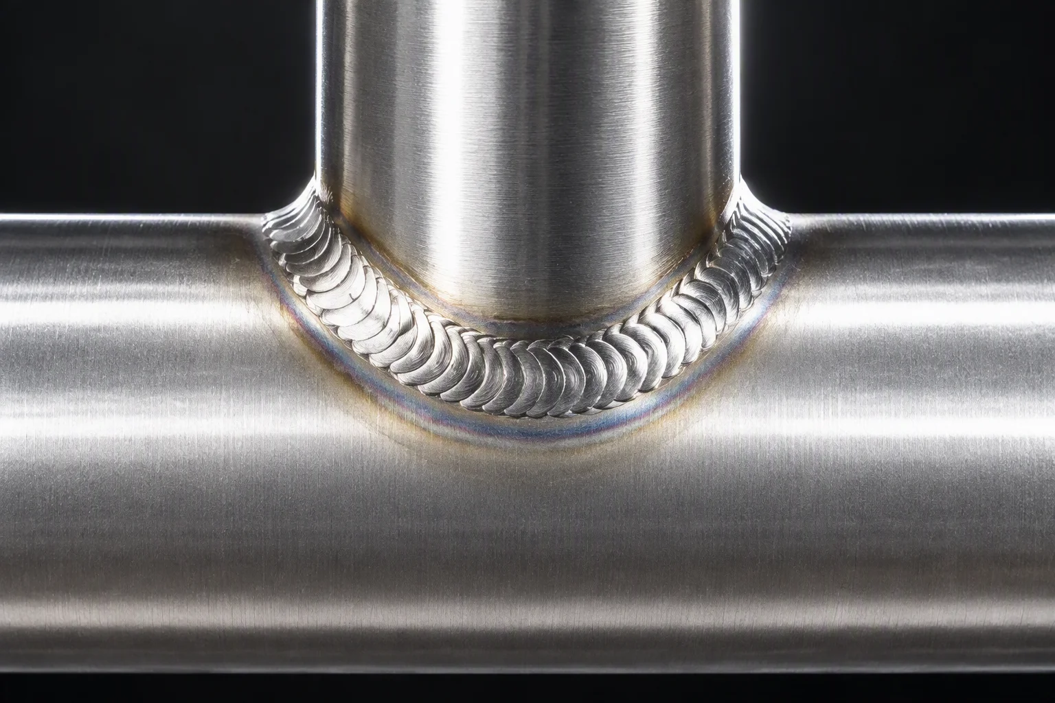 Rendering of a welded tube joint in close view, bead and heat-affected transition on the metal