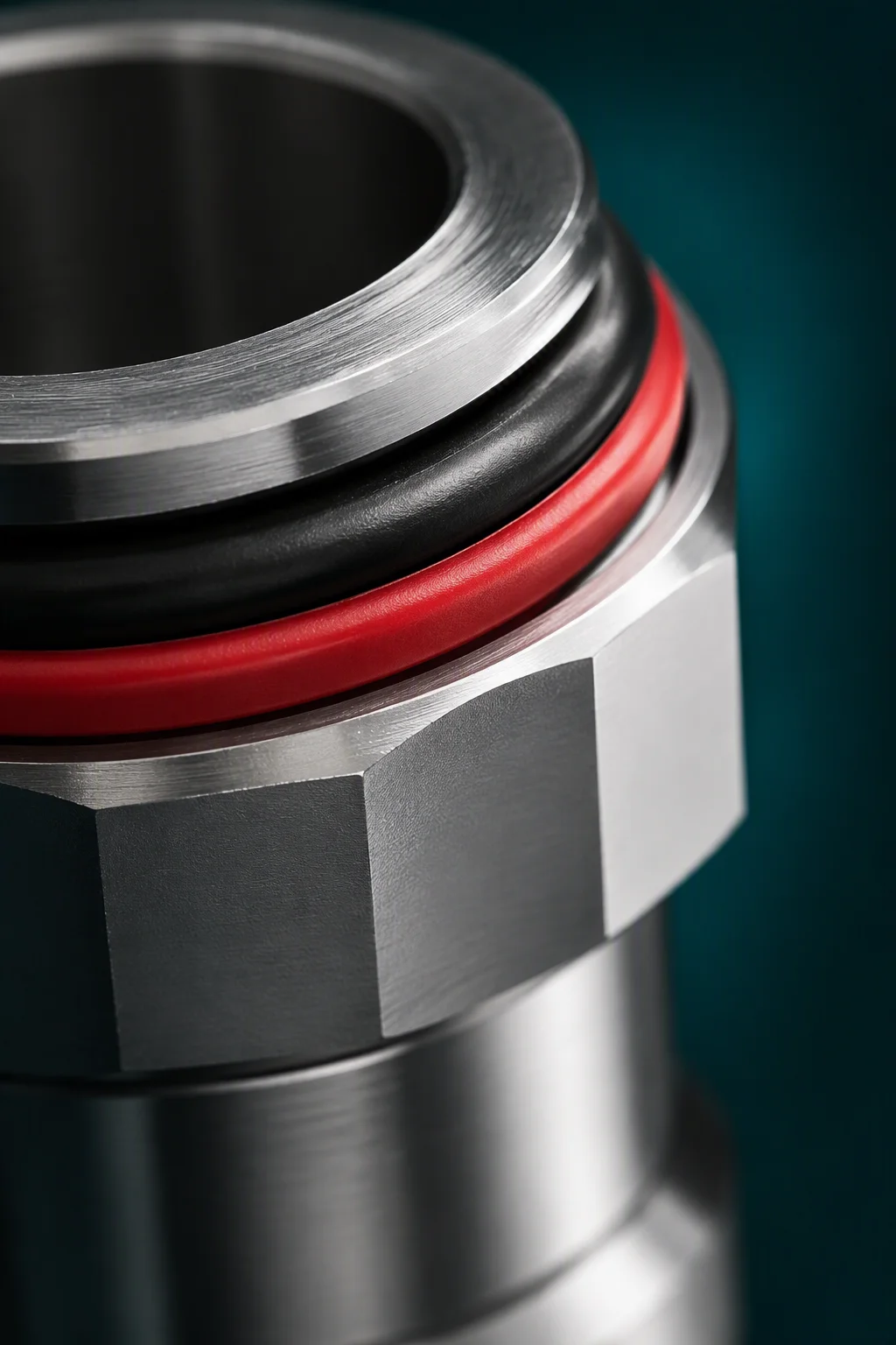 Macro view of EPDM seal rings and the machined valve seat inside a UQD coupling
