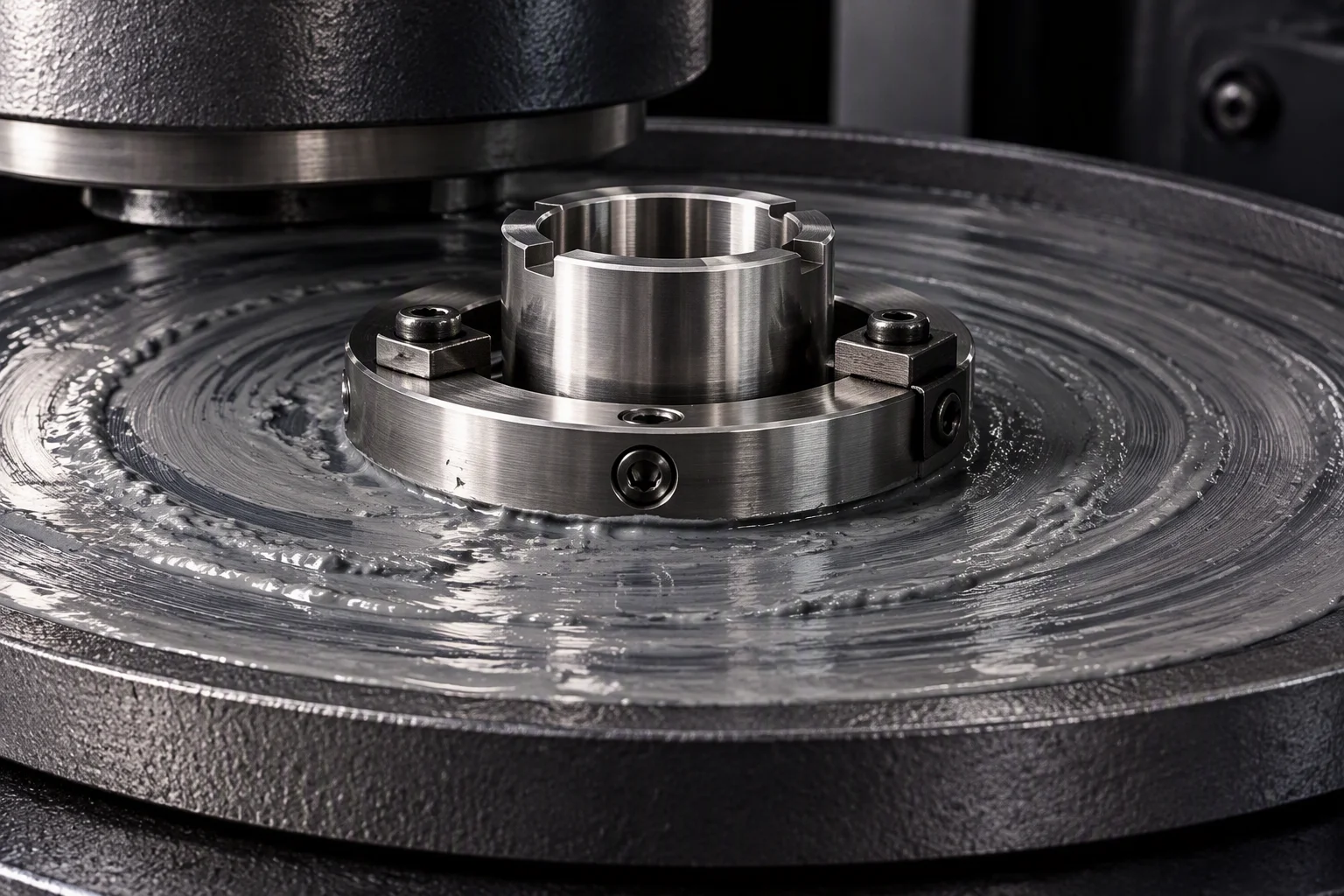 Sealing face being ground, fine concentric tool marks across the metal surface