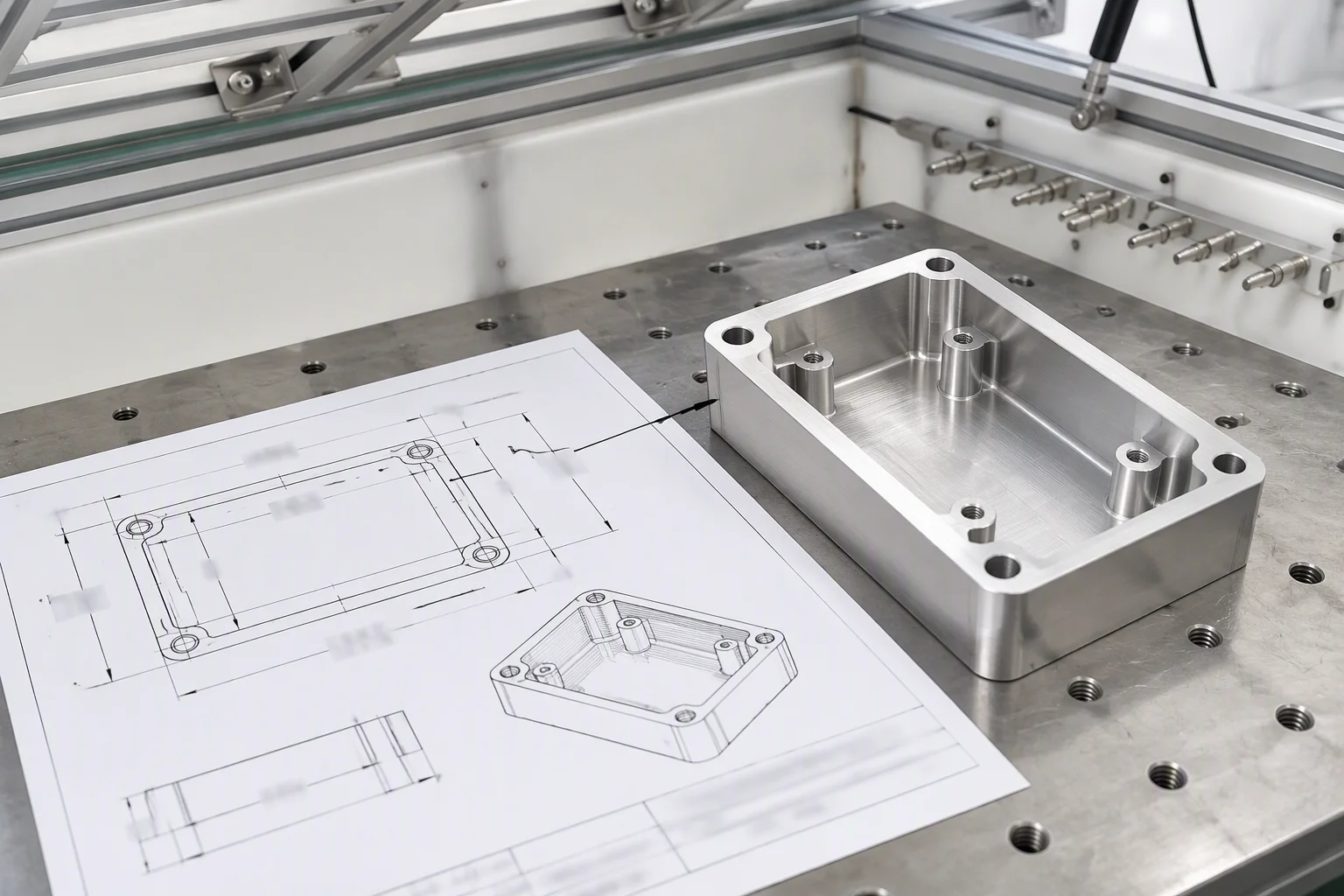 An unmarked line drawing of a coupling laid beside the machined part it defines