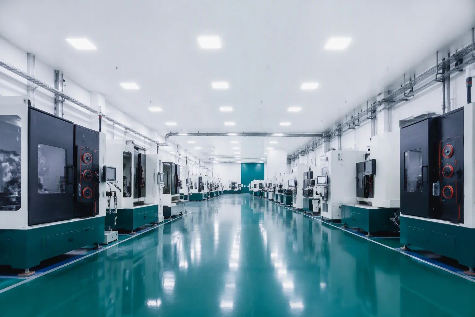 DryLink production hall with rows of CNC machining cells
