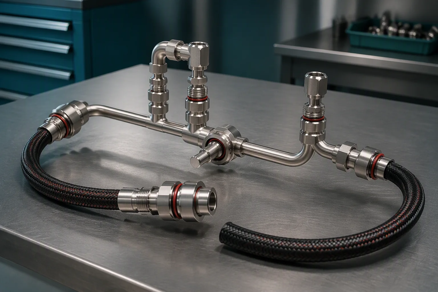 CDU cabinet with custom manifolds and quick disconnect couplings