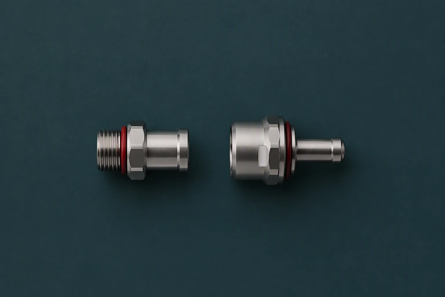 UQDB blind-mate quick disconnect set, macro view of the valve mating faces