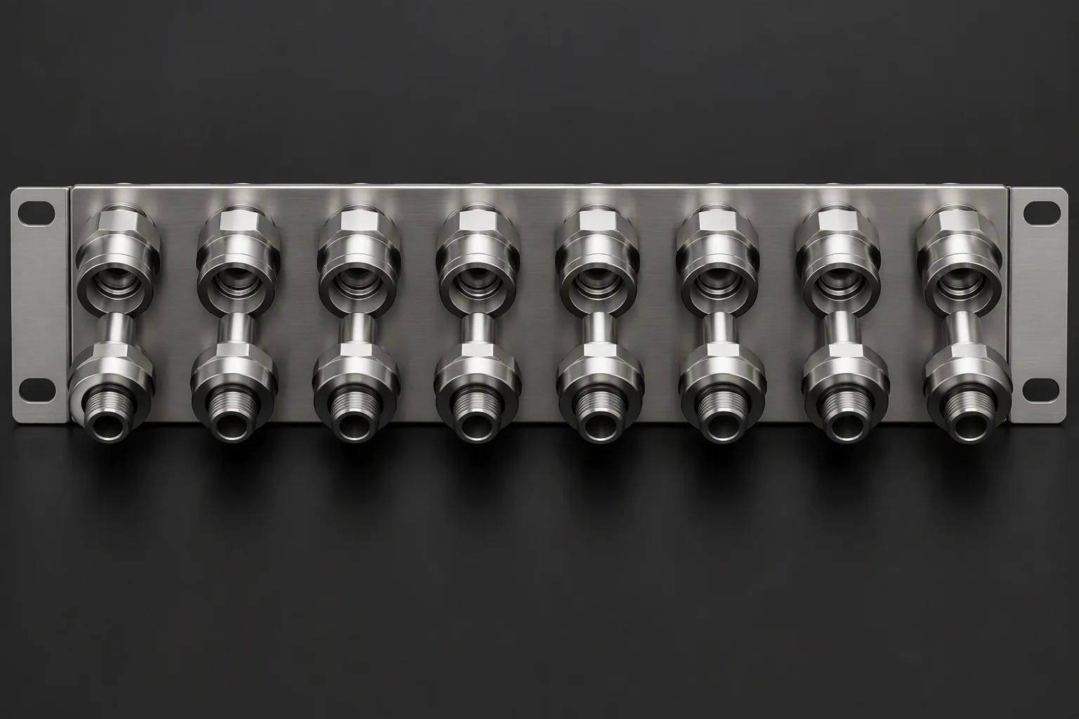 An ORv3 rack front showing a port row on 48 mm pitch