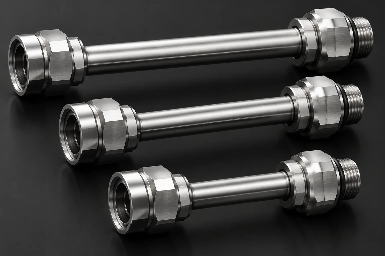 Three horizontal manifold tubes of clearly different length lying together