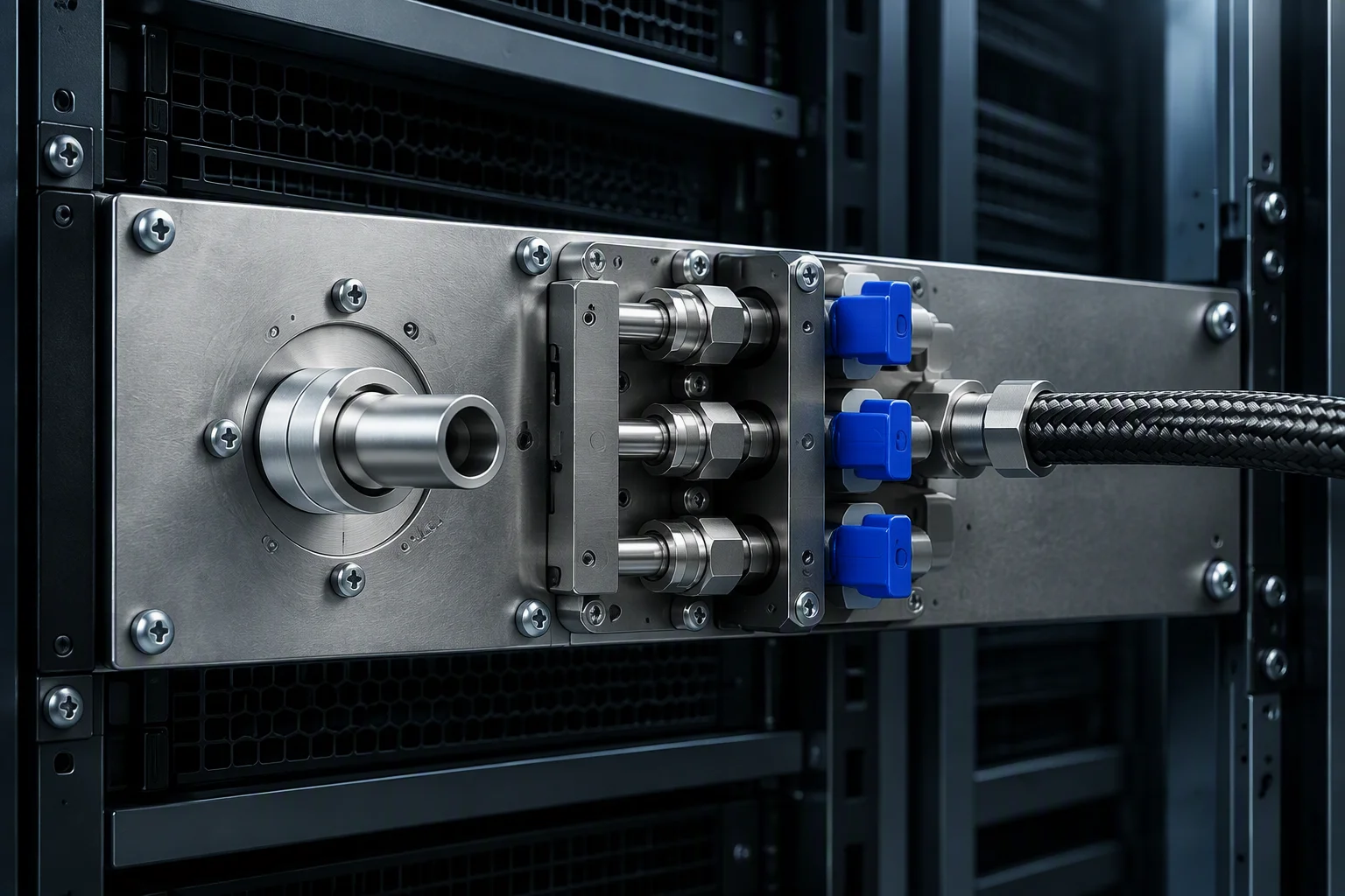 A rack front with a manifold on the front mount position