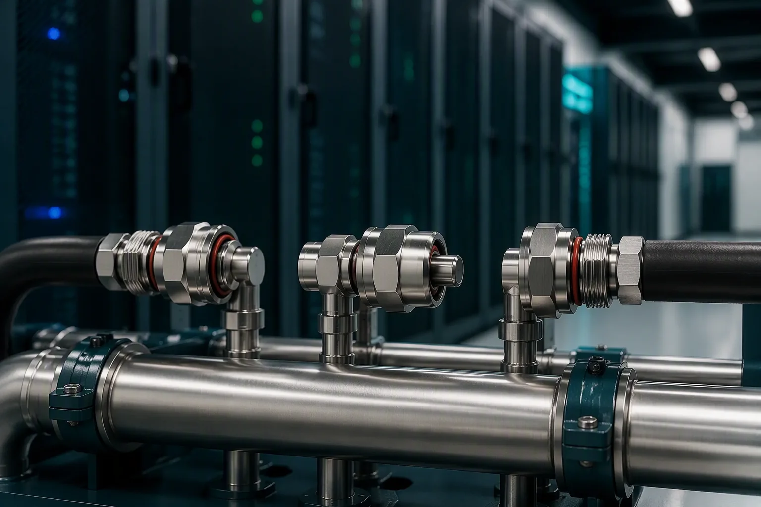Warm-water liquid cooling circuit with hand-push quick disconnects inside a supercomputer cabinet