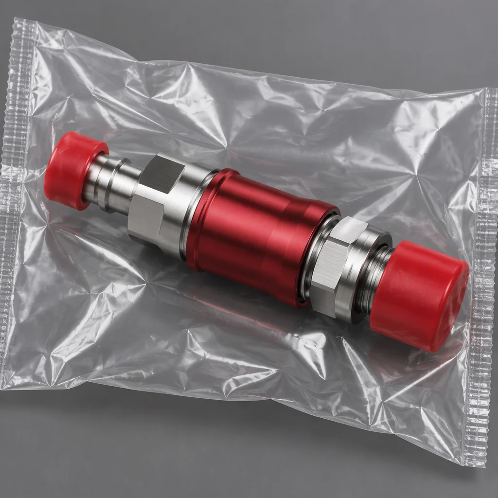 One spare coupling sealed in a clean bag with dust plugs fitted (generated image)