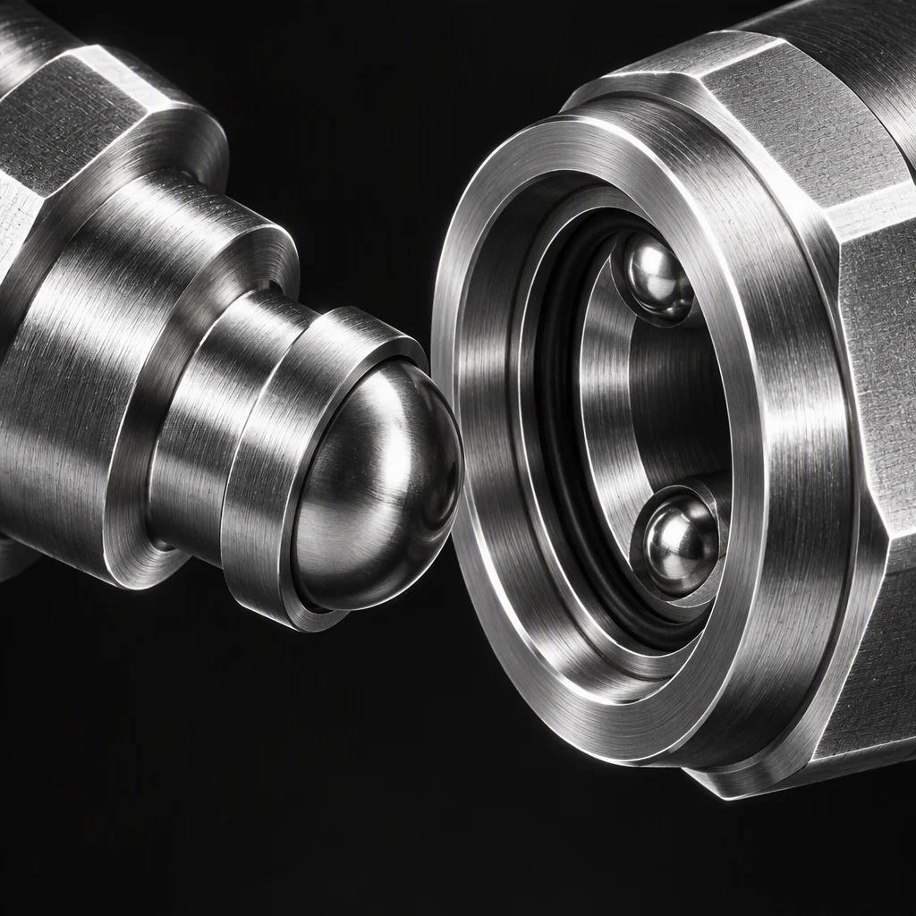 Macro of the ball contact faces and the seal seat of an opened coupling