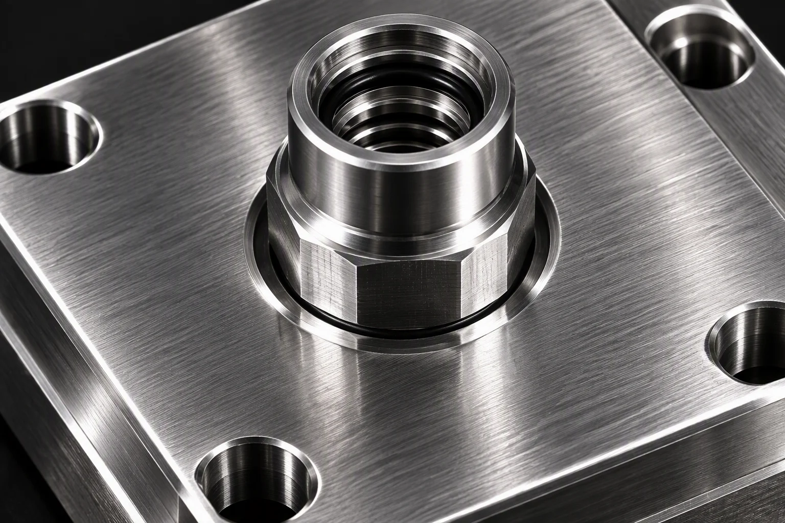 Macro of a lapped cold plate face with the receptacle ring seated in it